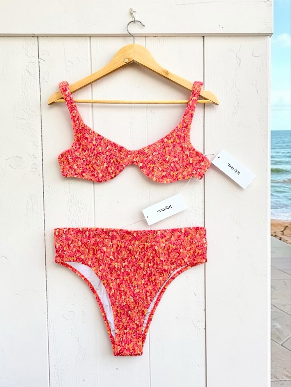 Rhythm NWT Zadie Smocked Underwire Bikini Top Xanadu Bikini Bottoms XL/XXL